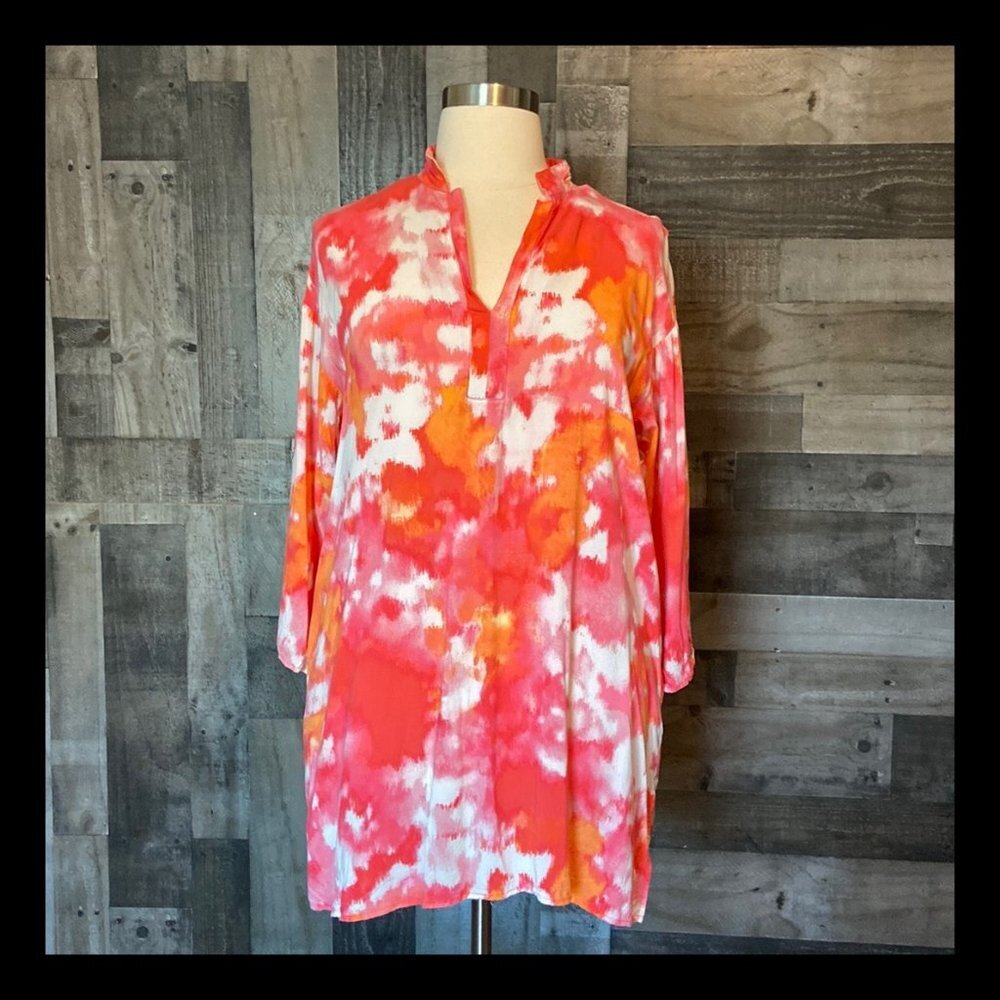 Natori long sleeve beach coverup large tie dye tropical beach resortwear summer